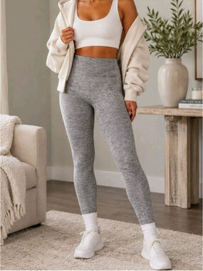 Savage X Fenty By Rhianna Seamless Ribbed High Rise Leggings Light Gray Sz L Gym